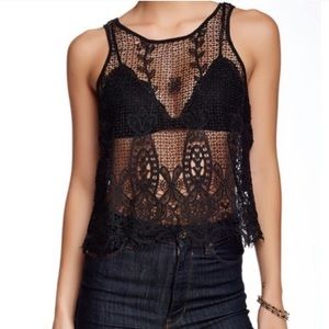 House of Harlow 1960 Crochet Lace‎ Split Back Top M